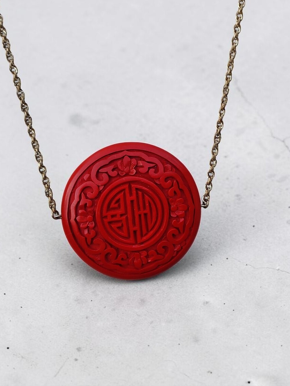 Vintage 12K GF Cinnabar Pendant Necklace - Picture 2 of 7